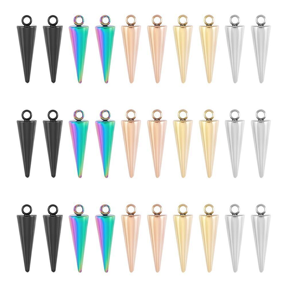 4136 30Pcs 5 Colors Cone Charms 201 Stainless Steel Pendants Punk Style